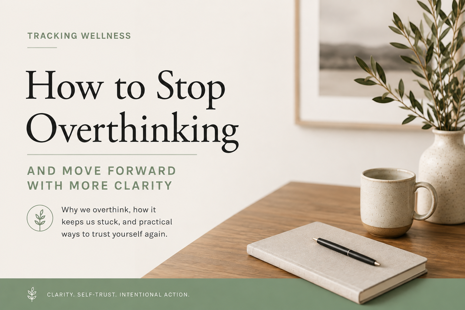 A notebook, pen, and mug on a wooden desk — How to Stop Overthinking